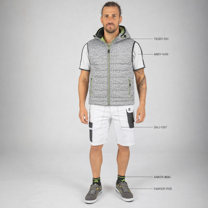 TEDDY - GILET SANS MANCHES DE TRAVAIL - 1131 | Gris chiné / Vert fluo