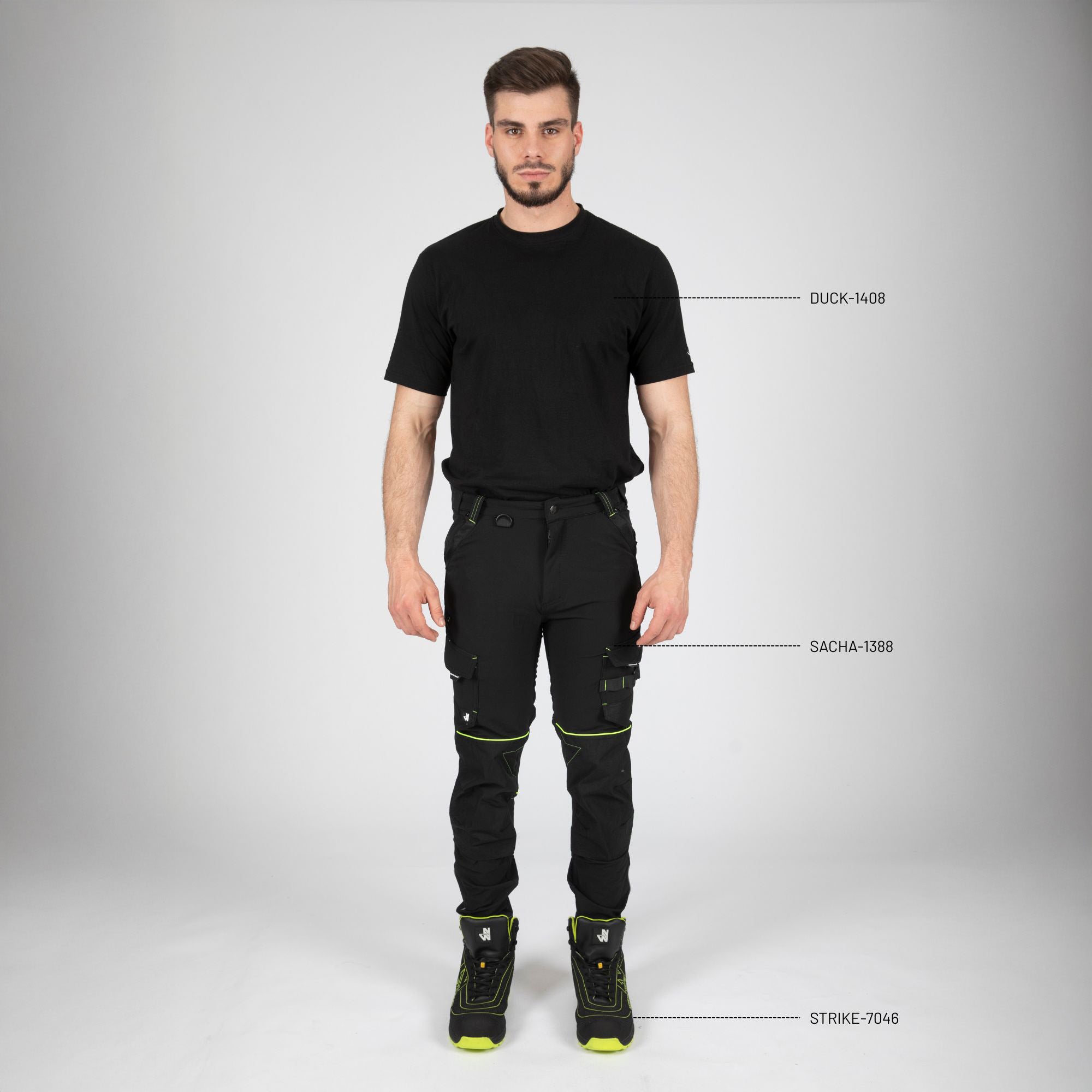 SACHA - WORK PANTS - 1388 | Black / Fluorescent yellow