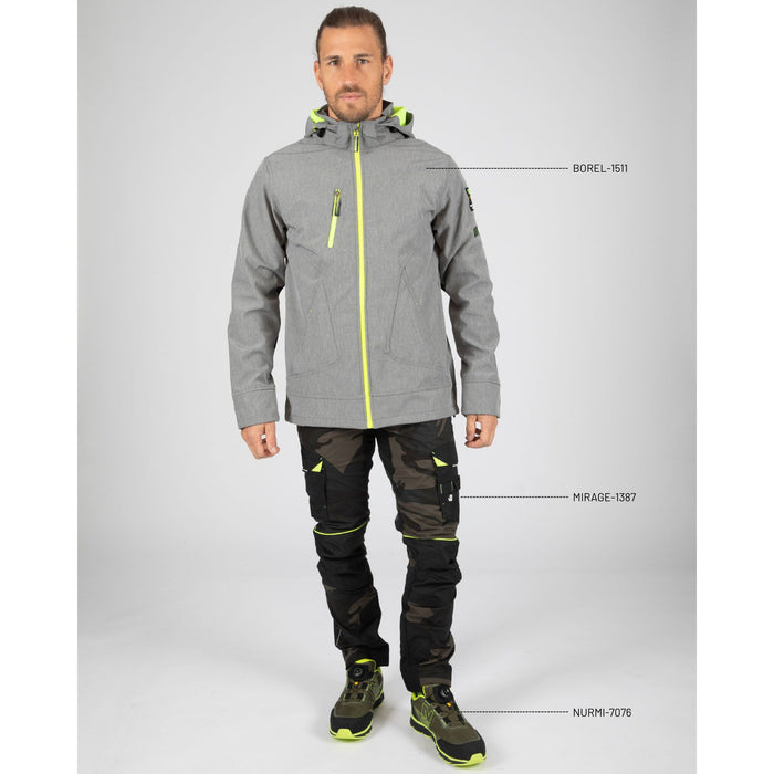 BOREL - SOFTSHELL WORK JACKET - 1511 | Heather Grey / Fluorescent Yellow